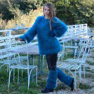 Blue Big Neelde Knit Mohair Sweater, Fluffy Sweater, See Through ...