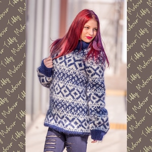 Fuzzy Mohair Sweater, Icelandic Sweater, Hand Knit Sweater, Men Mohair Sweater, Norwegian Sweater, Mohair Turtleneck, Nordic Sweater T528