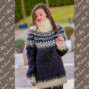 Black T neck Icelandic Mohair sweater , Hand Knit sweater , Fluffy Turtleneck pull , Norwegian Sweater , Soft Sweater , Nordic Sweater T315