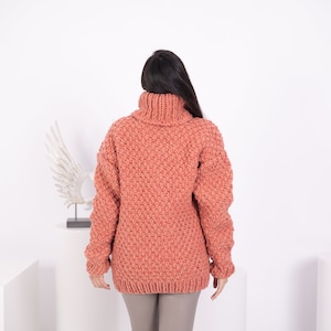 Wool knit sweater. Hand knit sweater. T neck sweater. Big knit sweater. Cables sweater. Virgin wool sweater. Soft wool sweater T1603 image 6