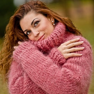 Pink Mohair Sweater Turtleneck Sweater Hand Knitted Sweater - Etsy