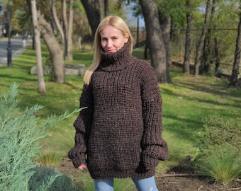 Hand knitted English rib  sweater, Lambs wool and  Alpaca mix  sweater , Itchy wool sweater , Turtleneck sweater T905