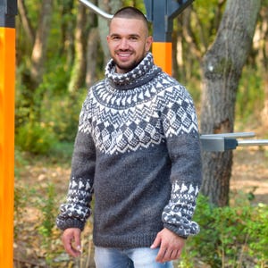 Gray Lopi Wool Sweater – Hand-Knitted Icelandic Style Jumper T822M