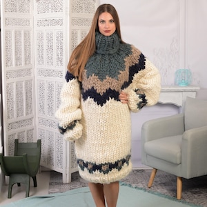 Suéter de lana merino colorido, tejido a mano, estilo nórdico noruego T801