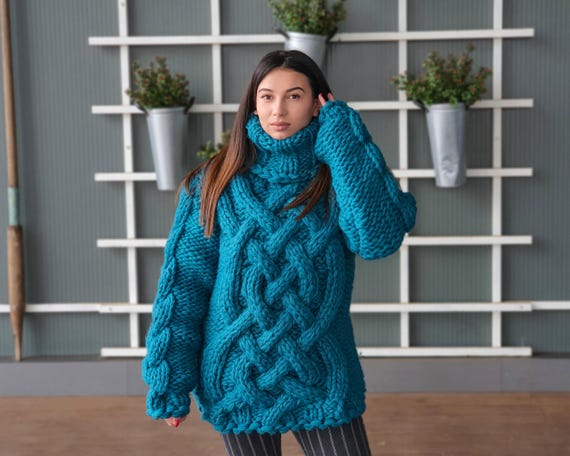 5-strand Thick Wool Sweater – Hand-knitted Chunky Cable Oversized