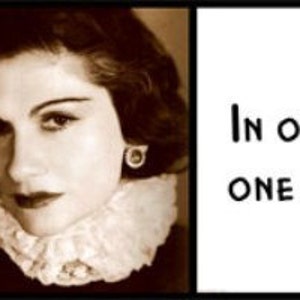 May include: A black and white photo of a woman with dark hair and a white lace collar. The text "In order to be irreplaceable one must always be different" is written in black on a white background.