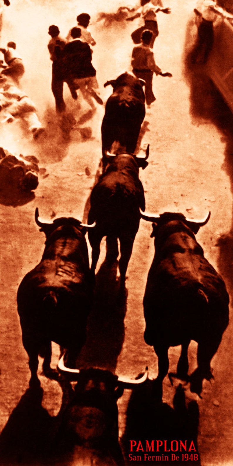 Canvas Art Poster 12/"x 24 Pamplona Running of the Bulls Vintage Poster #6