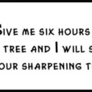 May include: A sepia-toned image features Abraham Lincoln on the left and a quote on the right. The quote reads: "Give me six hours to chop down a tree and I will spend the first four sharpening the axe." The quote is attributed to Abraham Lincoln.
