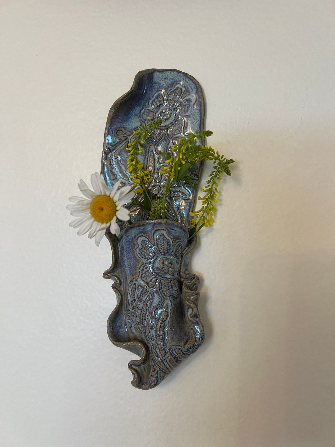 Handmade Floral Design Glazed Wall Vase - Etsy