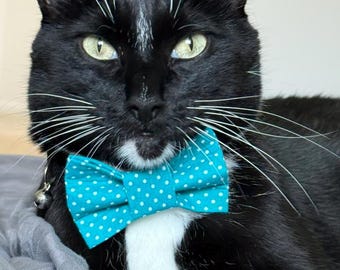 Turquoise Polka Dot Cat Bowtie, Sophisticated Dog Bowtie, Classic Bowtie for Pets, Elegant Pet Accessory - Gift for Pets, Pets in Weddings
