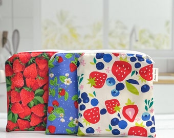 Bolsas de merienda reutilizables de fresa - Bolsas de sándwich reutilizables / Bolsa de merienda reutilizable / Bolsa de merienda con cremallera / Bolsas de frutas / Bolsa de merienda lavable /