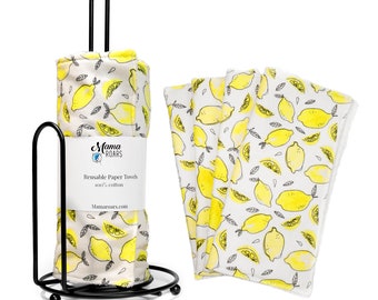 Reusable paper towels | Non paper towels: Lemon print, set of 4 or 8, 2 ply Reusable 100% cotton wipes, zero waste kitchen wipes