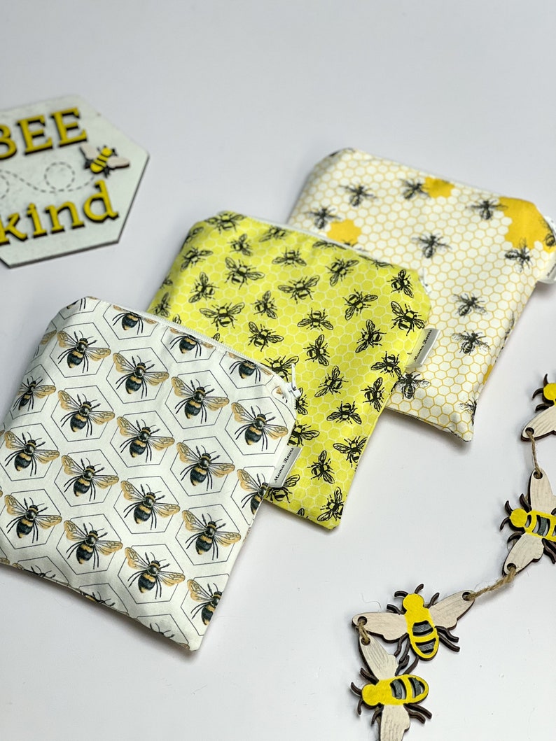 Honey Bee Reusable Snack Bags Reusable Zipper Bag Bee Snack Bag Reusable Sandwich Bag Zero Waste Snack Bags image 3