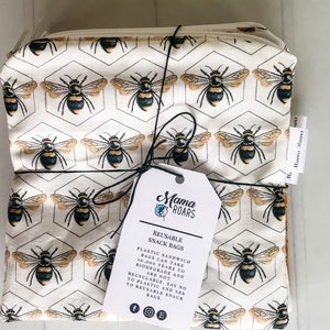 Honey Bee Reusable Snack Bags Reusable Zipper Bag Bee Snack Bag Reusable Sandwich Bag Zero Waste Snack Bags image 2