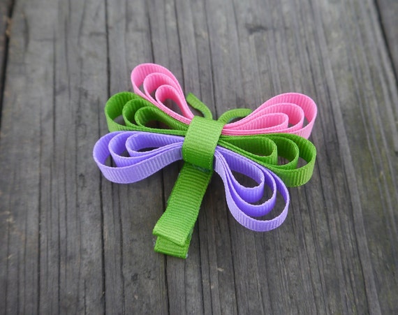 NEW /"PURPLE BUTTERFLY/" Girls Ribbon Hairbow Clip Bow Boutique Summer Sculpture