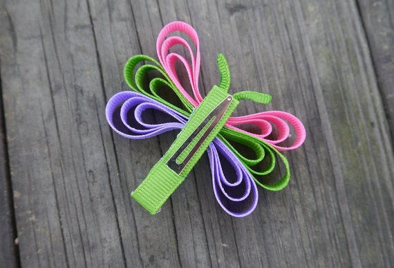 NEW /"PURPLE BUTTERFLY/" Girls Ribbon Hairbow Clip Bow Boutique Summer Sculpture