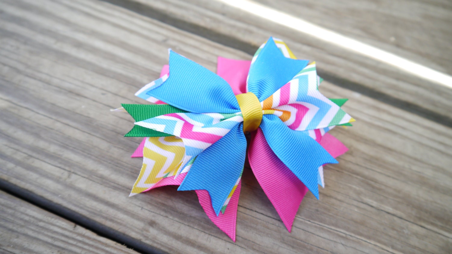 Summer Rainbow Chevron Pinwheel Bow Birthday Chevron Bow - Etsy