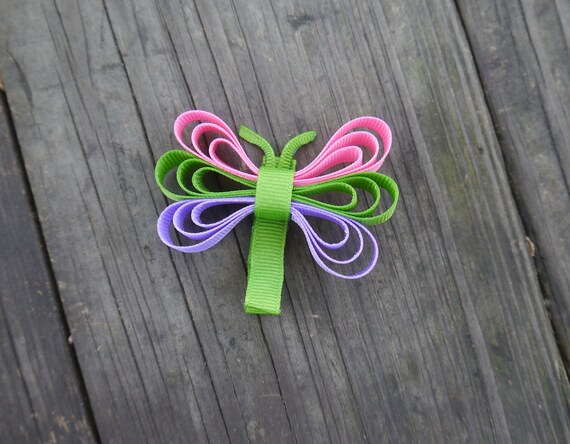NEW /"PURPLE BUTTERFLY/" Girls Ribbon Hairbow Clip Bow Boutique Summer Sculpture