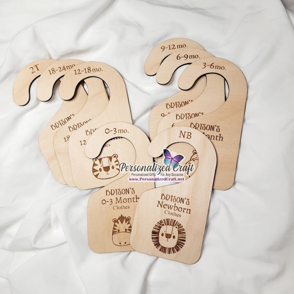 8 x Safari Jungle Baby Clothes Dividers, Personalized Laser Engraved Wood, Baby 2024 Unique Affordable Baby Shower Gift, Fast Turnaround