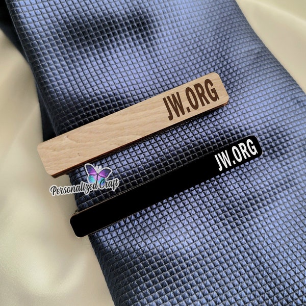 JW.org Pince à cravate Témoin de Jéhovah, Barres à cravate en bois acrylique avec gravure personnalisée, Accessoire de cravate pour homme avec prénom personnalisé, Cadeau pour JW Assembly