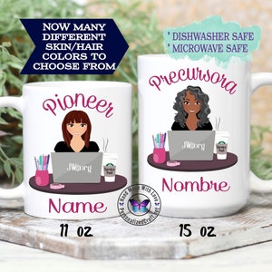 JW Pioneer Gift, Jehovah's Witness Sister at Computer, CustomBeautiful Pioneer Gift Coffee Mug, Personalized JW Service Cup
