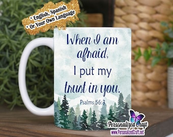 2024 Jehovah's Witness JW Year Text Coffee MUG, Psalms 56:3 When I am Afraid I Put my Trust in You, Evergreen Forest Trees, Witness Gift