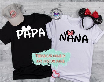 Disney NANA PAPA Mickey Mouse Minnie Mouse Inspired T-shirt, Disney Grandparents, Cool Grandma and Grandpa T-shirts, Family Disney Trip