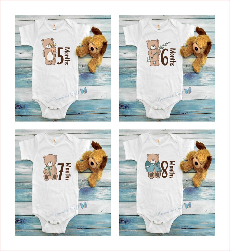 BOY TEDDY BEAR Monthly Onesie Adorable Milestone Onesie or | Etsy