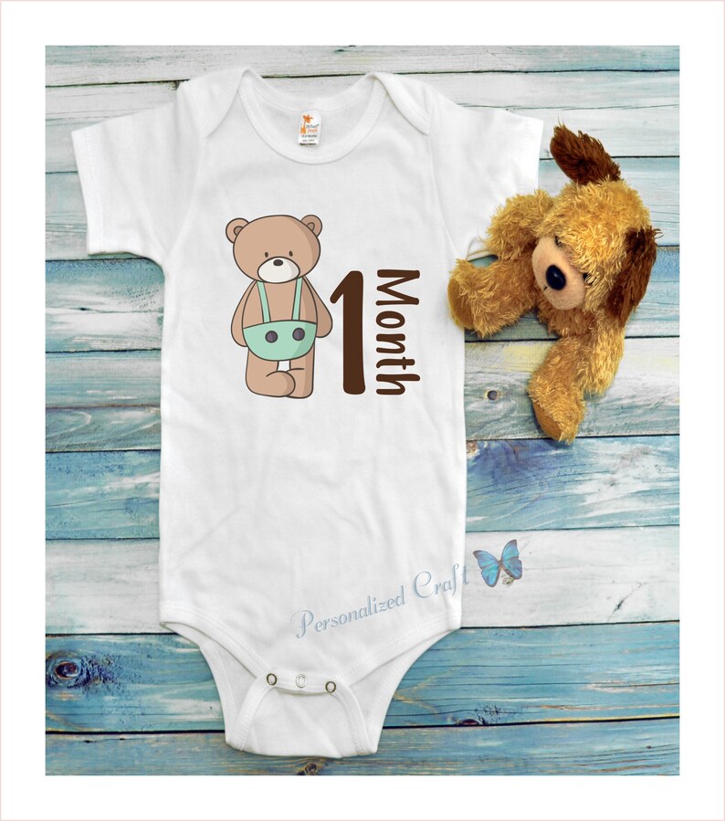 Monthly Onesie Adorable BOY TEDDY BEAR Milestone Onesie or Etsy