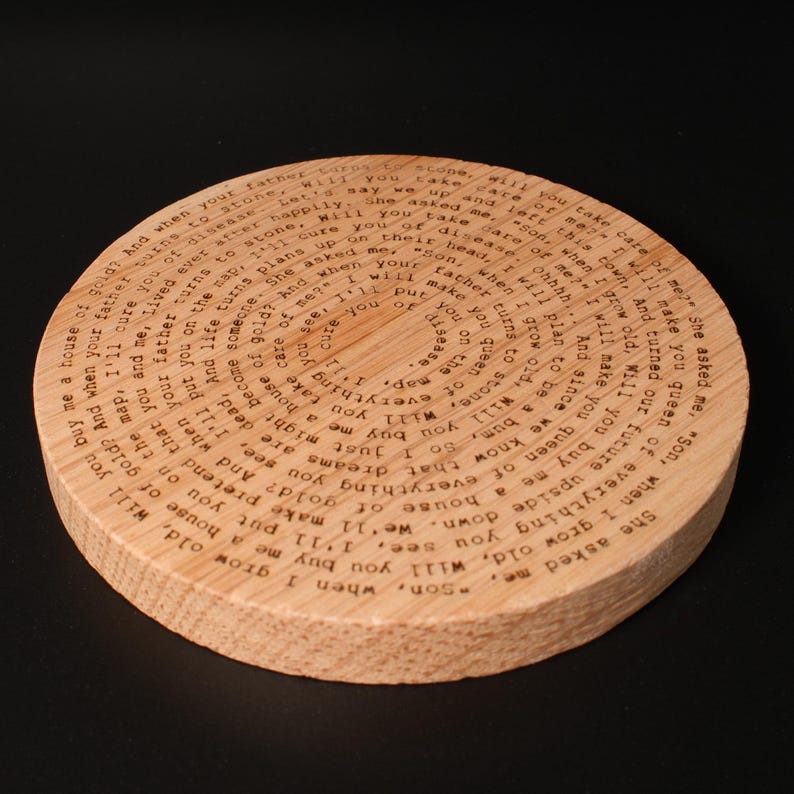 Posavasos de roble con letra de canción personalizada / Regalo con letra personalizada / Madera grabada redonda / Música imagen 8