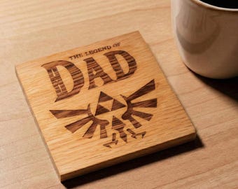 Zelda Coaster - Engraved Oak - The Legend of Dad - Square Coasters - Fathers Day