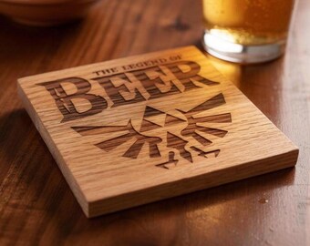 Legend of Beer Oak Coaster | Zelda Triforce Engraved Gamer Gift