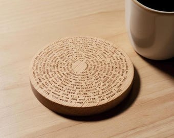 Personalised Song Lyric Oak Coaster | Custom Lyrics Gift | Round Engraved Wood | Music