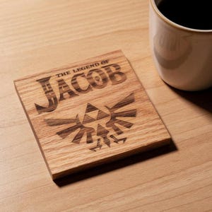 Custom Zelda Coaster - Engraved Oak - Legend of Your Name - Square Coasters