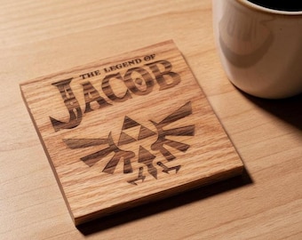 Custom Zelda Coaster - Engraved Oak - Legend of Your Name - Square Coasters