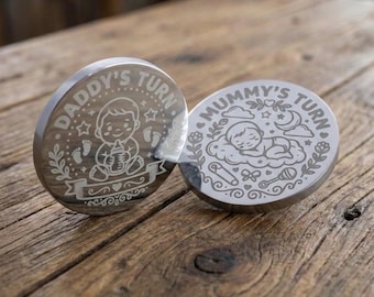 Engraved Parenting Decision Coin - Shiny Metal Silver Token - New Parents Decider Nappy Change - Mum Dad Parenting Baby Babies Child