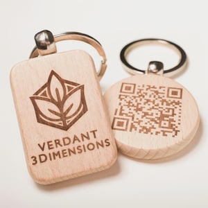 Custom Logo Keyring with Optional QR Code – Personalised Business Keyring Engraved on Wood