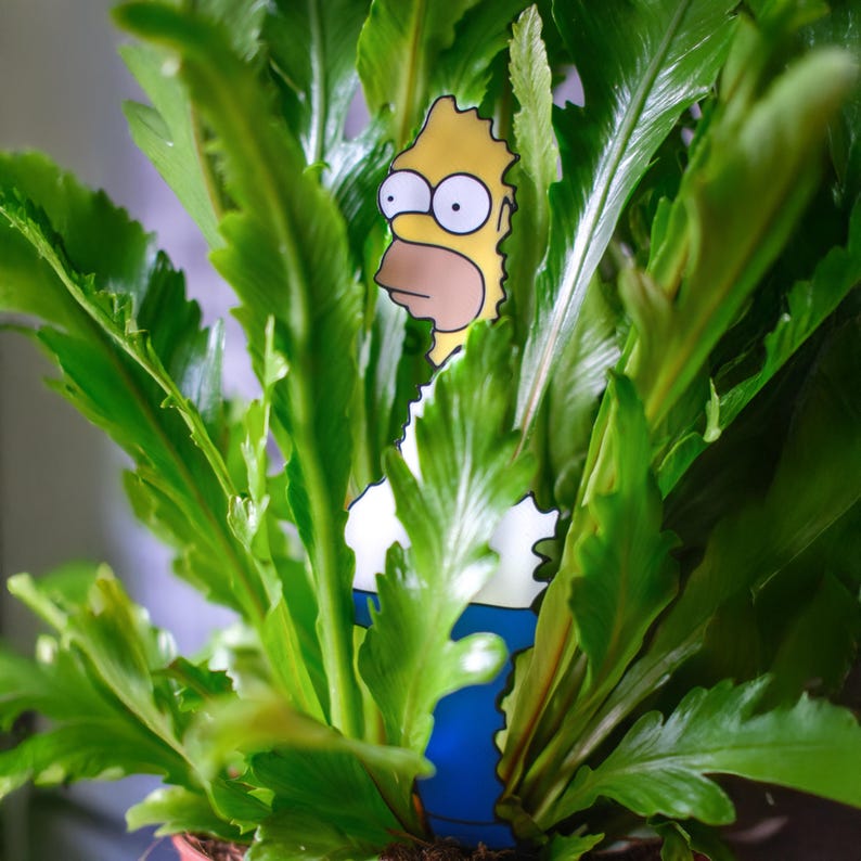 Homer Bush Meme Plant Spike Ornament • Funny Cartoon Plant Decoration • Pop Culture Plant Decor • Gift for Simpsons Fans image 1