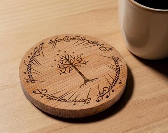 Lord of the Rings Tree of Gondor Oak Coaster - One Ring -  LOTR Gift