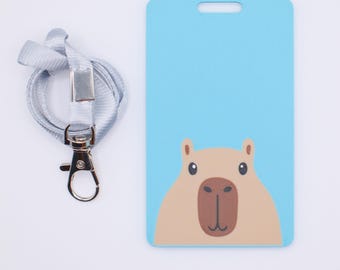 Kawaii Capybara Card Holder – Baby Blue ID Badge with Lanyard