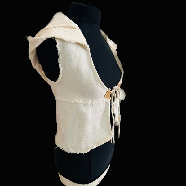 White vest with hood / crop top with hood / handmade craft vest  /handmade craft vest