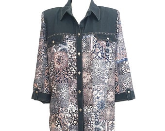 Texan blouse / denim shirt / blue blouse / blue print shirt / plus size blouse