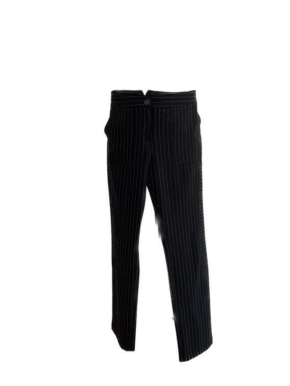 Black pinstripe pants best sale