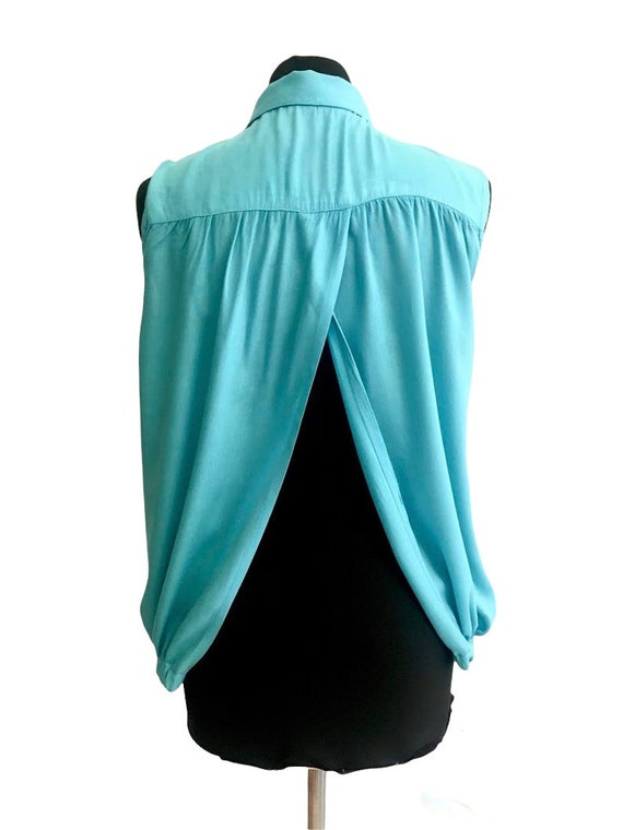 Turquoise Open Back Blouse / Summer Sleeveless Bl… - image 2