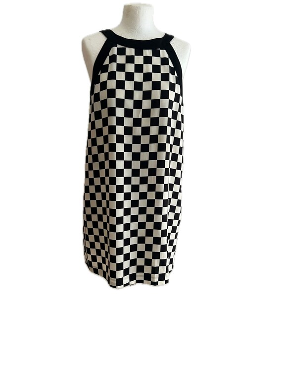 black and white plaid mini dresses Miss Circle Women's Melody Black and White Plaid Tweed Halter Drop Waist Mini Dress