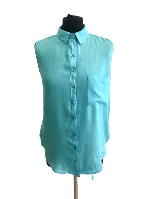 Turquoise Open Back Blouse / Summer Sleeveless Bl… - image 5