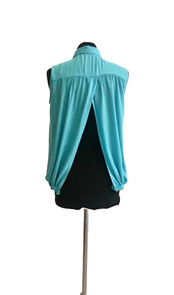 Turquoise Open Back Blouse / Summer Sleeveless Bl… - image 6