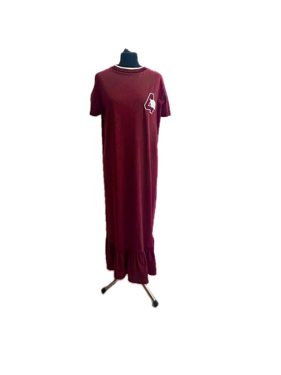 Long burgundy dress / burgundy cotton dress / burgundy midi dress with ruffle