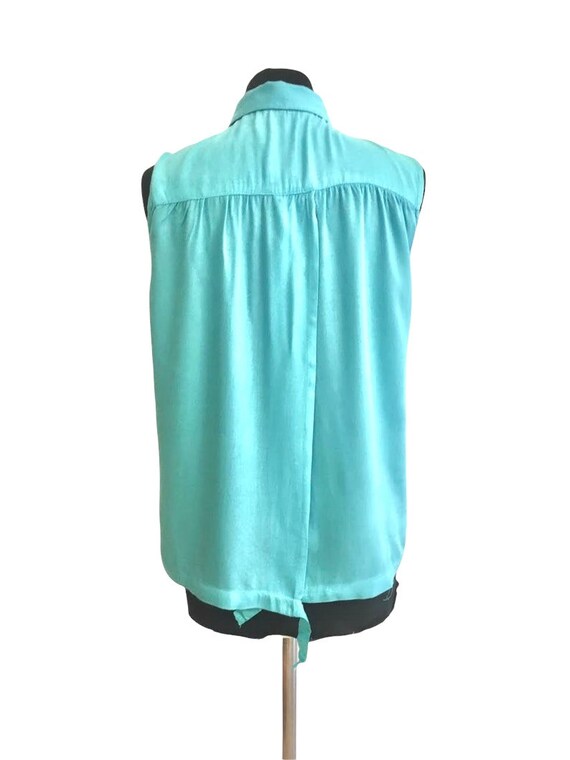 Turquoise Open Back Blouse / Summer Sleeveless Bl… - image 3