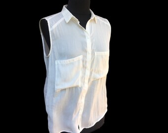 Summer blouse / white sleeveless blouse / white blouse for summer /